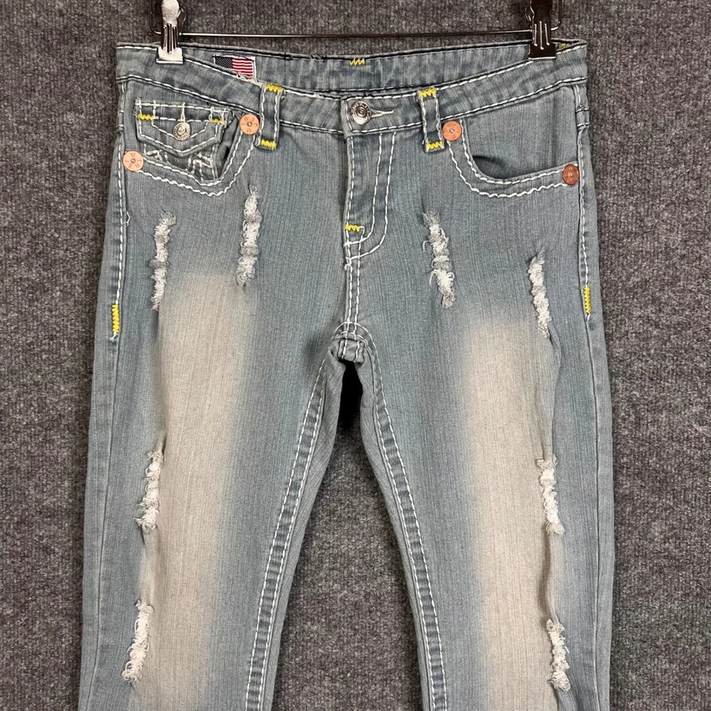 True Religion Skinny Jeans women 32 Blue Distressed Made In USA